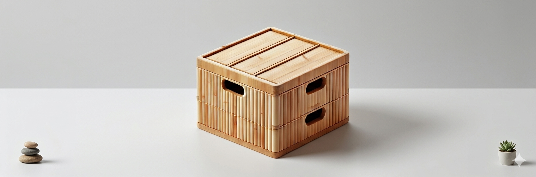 Eine Kollektion stilvoller Bambus-Accessoires mit minimalistischem Design. Perfekt für Ordnung und Dekoration in Büro oder Zuhause, gefertigt aus nachhaltigen Materialien.