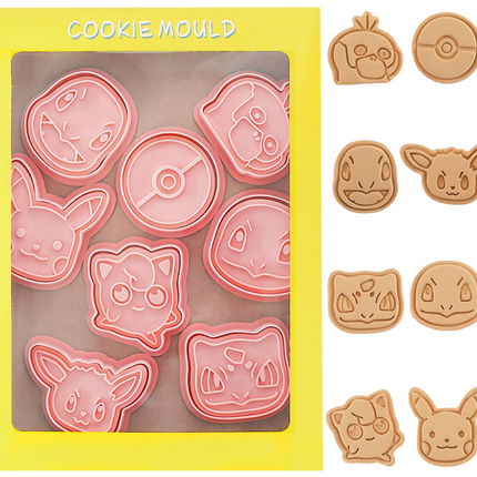 Ausstechformen 3D Pokémon Plätzchenausstecher Keksausstecher (8-teilig, Kunststoff, Ein-Klick)