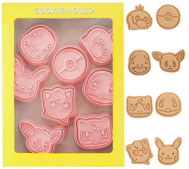 Ausstechformen 3D Pokémon Plätzchenausstecher Keksausstecher (8-teilig, Kunststoff, Ein-Klick)