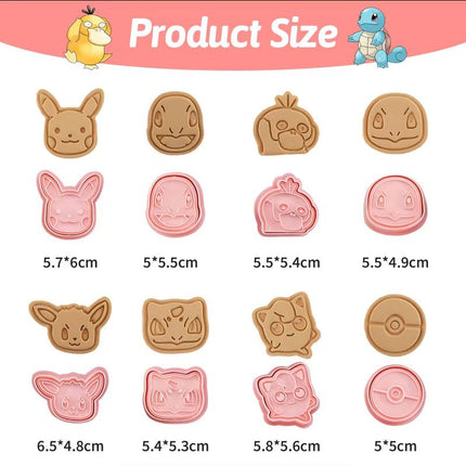 Ausstechformen 3D Pokémon Plätzchenausstecher Keksausstecher (8-teilig, Kunststoff, Ein-Klick)