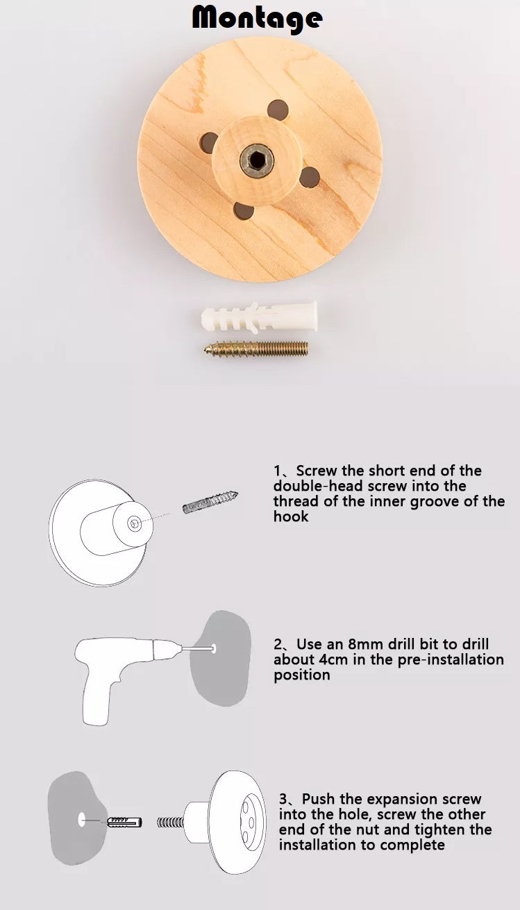 LÜNIC Garderobenhaken aus Holz im Knopf Design