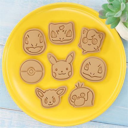 Ausstechformen 3D Pokémon Plätzchenausstecher Keksausstecher (8-teilig, Kunststoff, Ein-Klick)