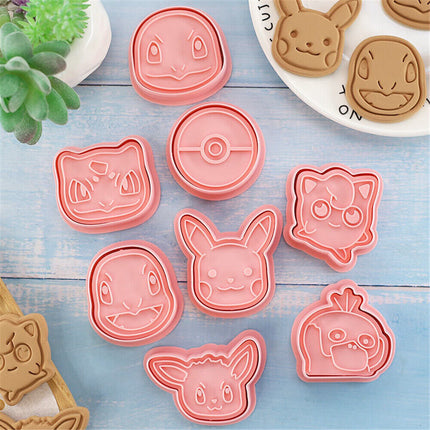 Ausstechformen 3D Pokémon Plätzchenausstecher Keksausstecher (8-teilig, Kunststoff, Ein-Klick)
