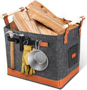 LÜNIC Holzkorb aus Filz für Kaminholz 50 L, Filztasche mit Extra Dicker Filz und Holzgriff