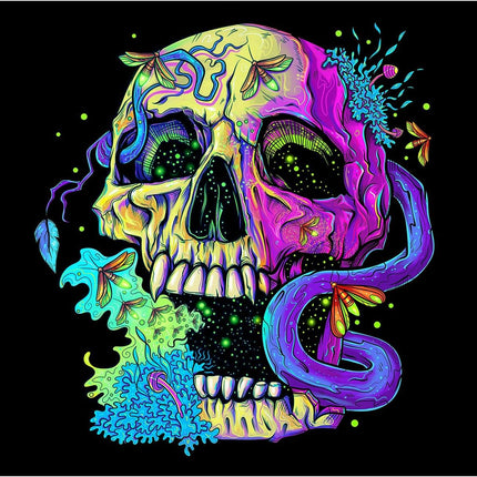 Wandteppich Schädel Totenkopf – UV Reaktive Wandtuch Schwarzlicht leuchtender Wanddekoration