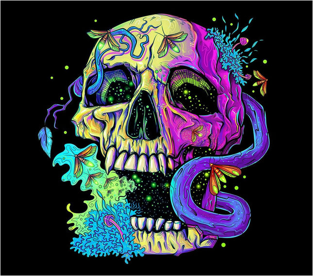 Wandteppich Schädel Totenkopf – UV Reaktive Wandtuch Schwarzlicht leuchtender Wanddekoration