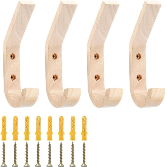 LÜNIC 4er-Set Kleiderhaken Holz J-Typ