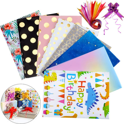 Geschenkpapier Set – 8 Bögen mit 12 Schleifen (70x50cm, verschiedene Muster)