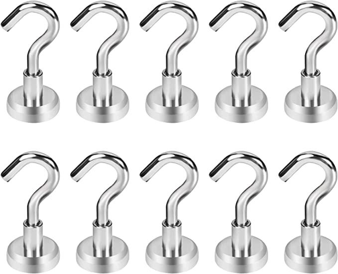LÜNIC 10er Set Magnethaken 16mm Neodym - Magnetischer Halter Haken Kühlschrankmagnet