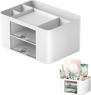 LÜNIC Organizer Schreibtisch Stifte Make Up mit 5 Fächer und 2 Schubladen weiß