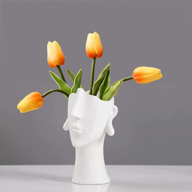 Vase Keramik weiß Kopf