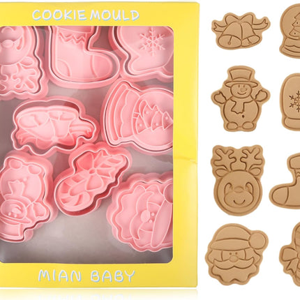 Ausstechformen 3D Weihnachten Plätzchenausstecher Keksausstecher (8-teilig, Kunststoff, Ein-Klick)