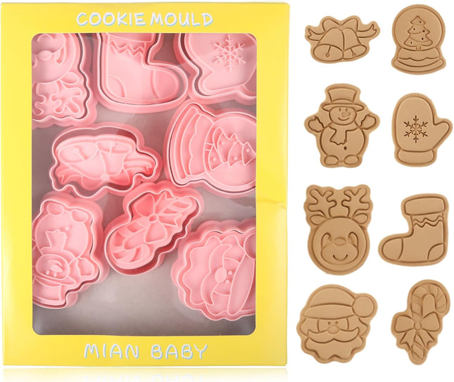 Ausstechformen 3D Weihnachten Plätzchenausstecher Keksausstecher (8-teilig, Kunststoff, Ein-Klick)