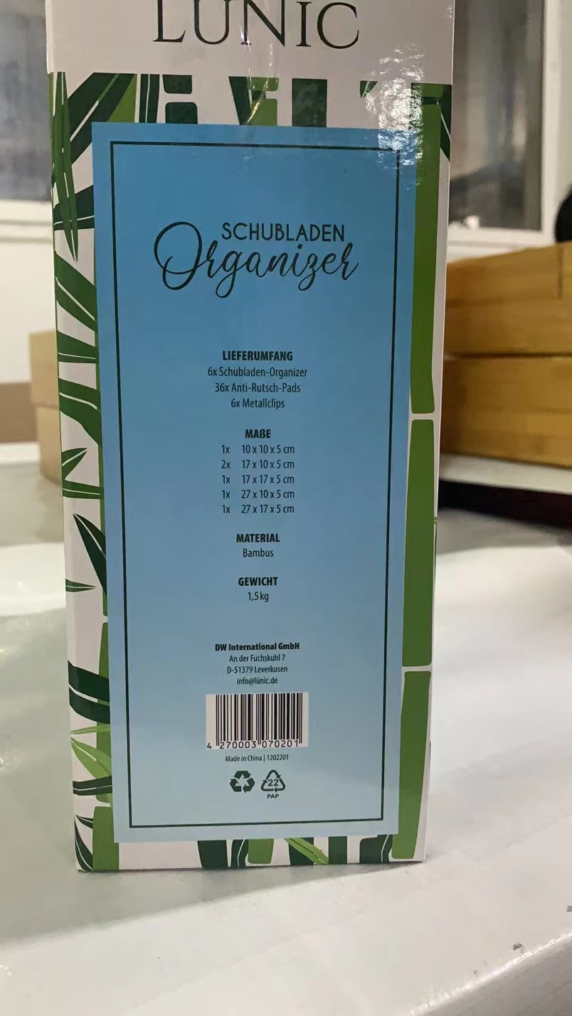LÜNIC Schubladenbox Organizer aus Bambus Sortierbox, 6-teilig