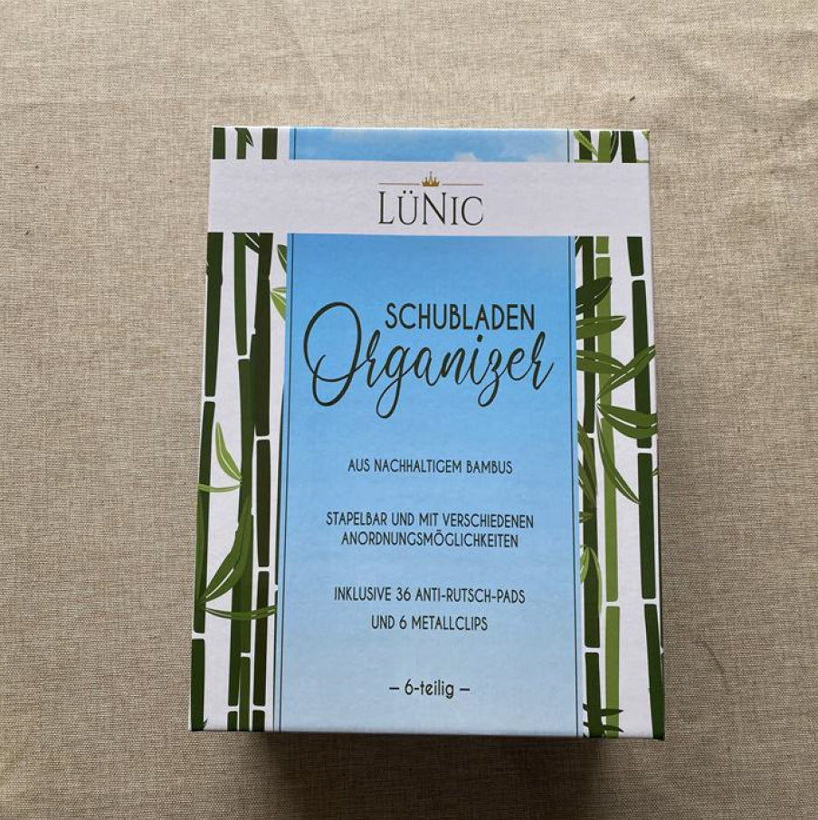 LÜNIC Schubladenbox Organizer aus Bambus Sortierbox, 6-teilig