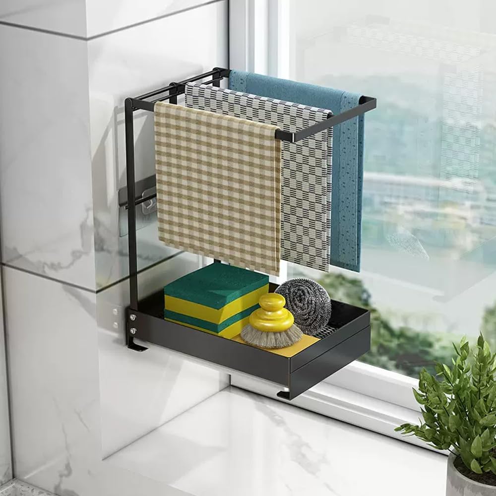 LÜNIC Spülbecken Organizer Schwammhalter mit Handtuchhalter & Ablaufschale