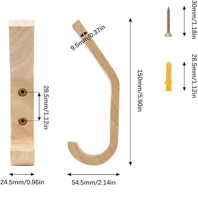 LÜNIC 4er-Set Kleiderhaken Holz J-Typ