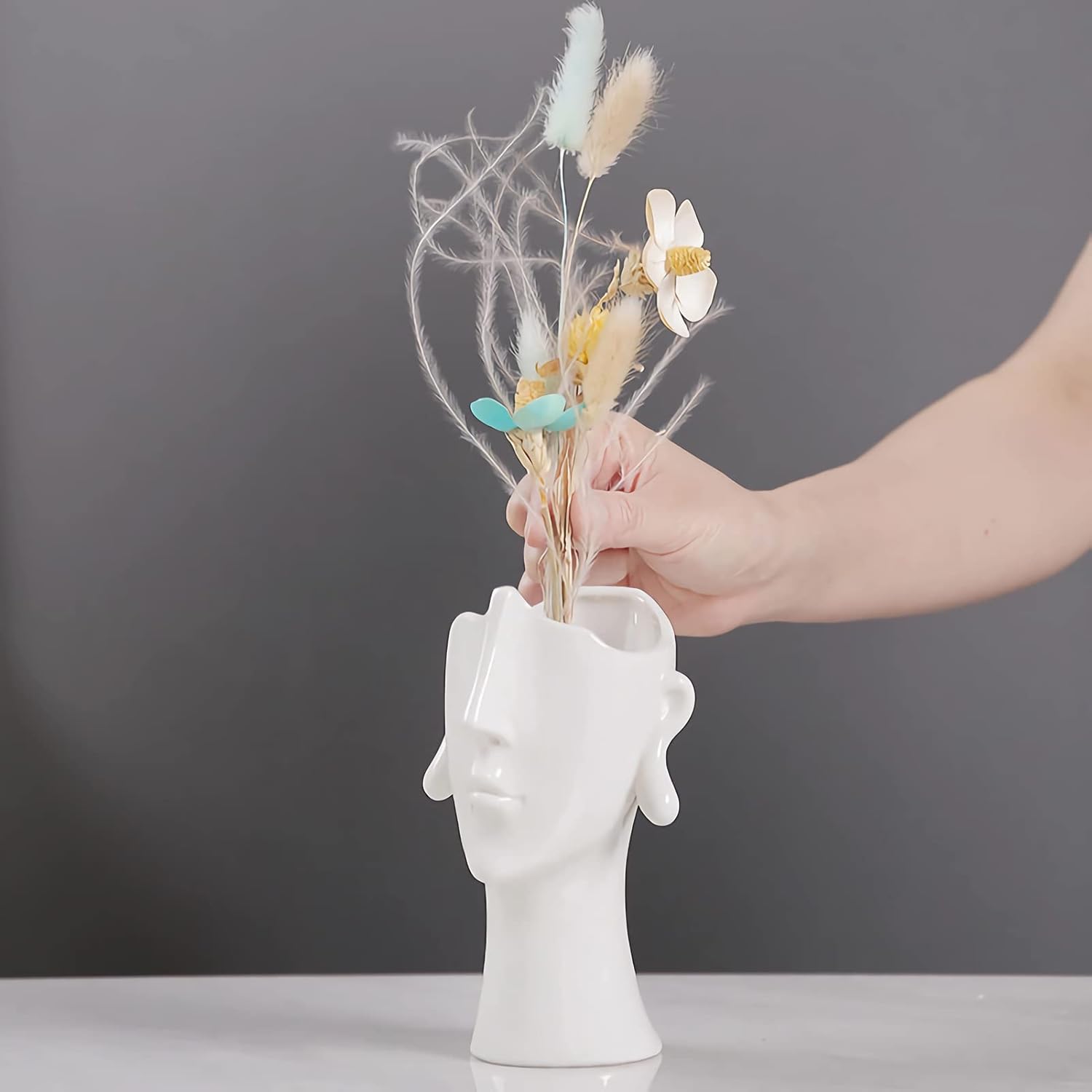 Vase Keramik weiß Kopf