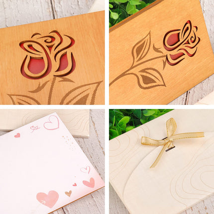 3D Grußkarte aus Holz mit Umschlag Rose - Glückwunschkarte Geschenkkarte