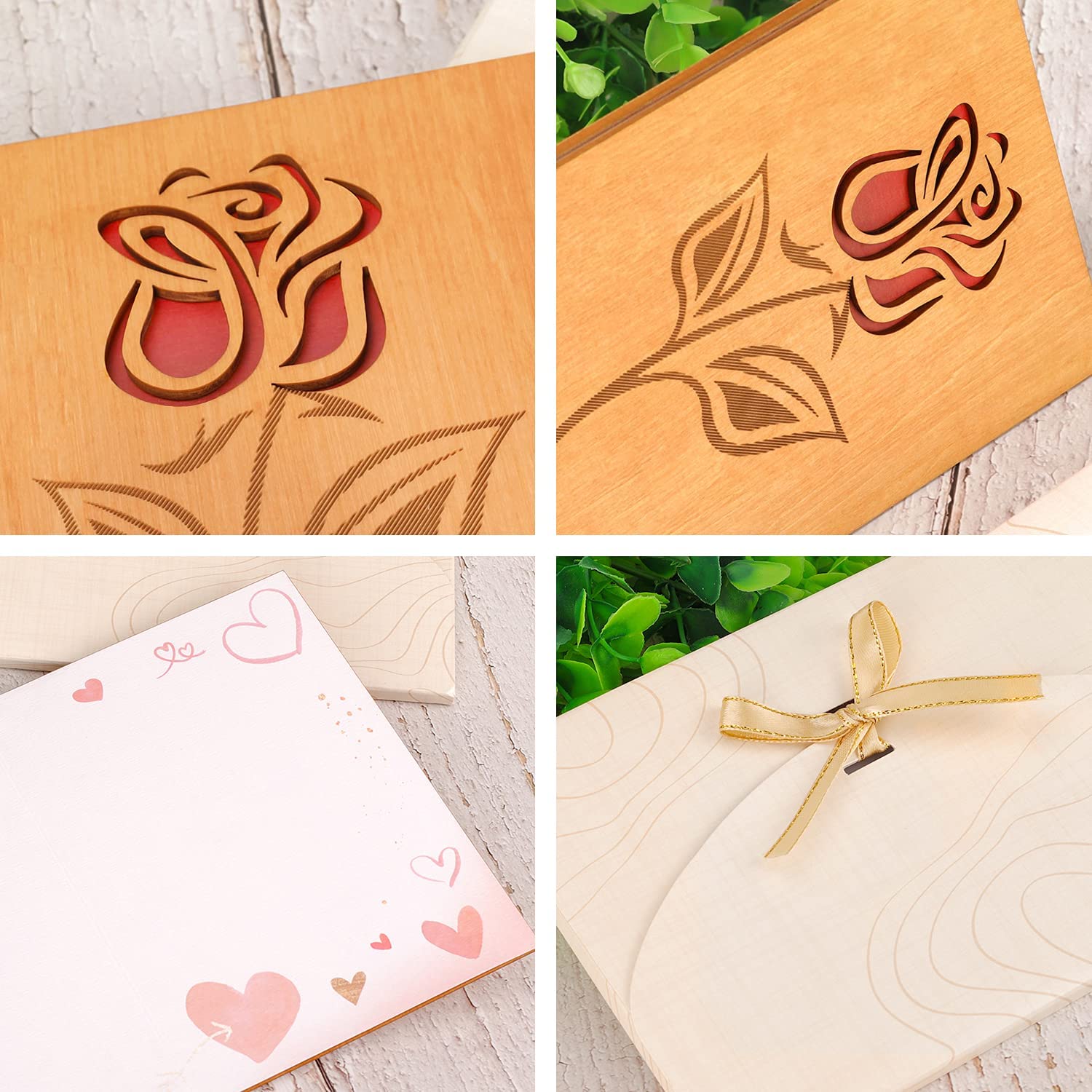 3D Grußkarte aus Holz mit Umschlag Rose - Glückwunschkarte Geschenkkarte