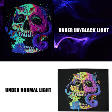 Wandteppich Schädel Totenkopf – UV Reaktive Wandtuch Schwarzlicht leuchtender Wanddekoration