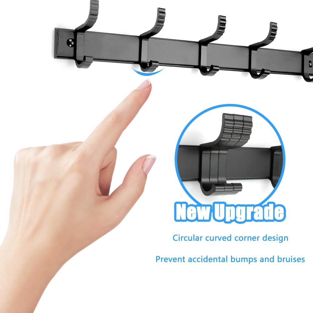 LÜNIC 2er Set Garderobenhaken Hakenleiste mit 5 Haken, verschiebbar schwarz