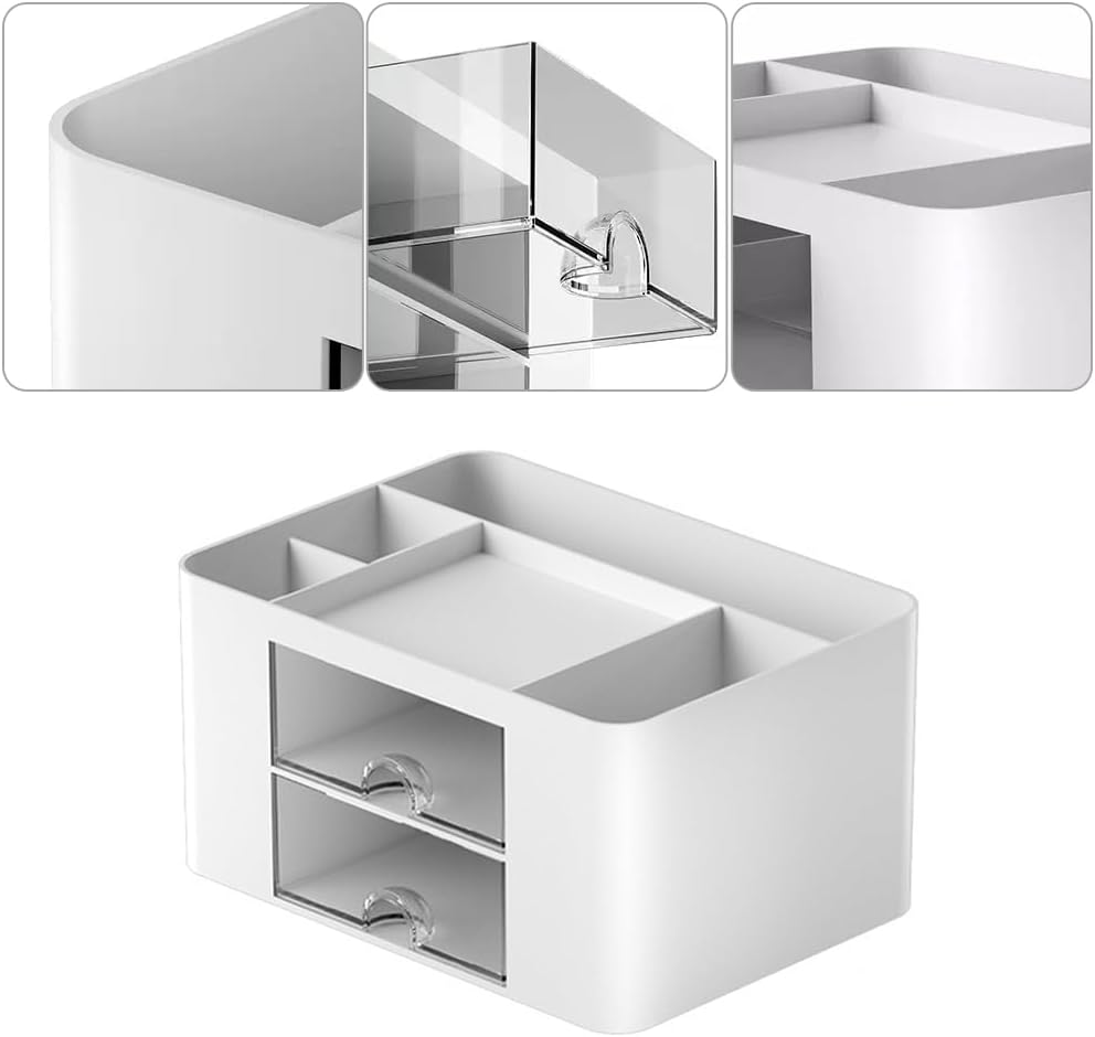 LÜNIC Organizer Schreibtisch Stifte Make Up mit 5 Fächer und 2 Schubladen weiß