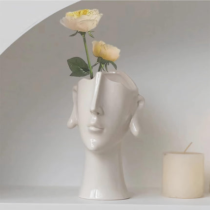 Vase Keramik weiß Kopf