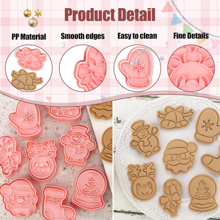 Ausstechformen 3D Weihnachten Plätzchenausstecher Keksausstecher (8-teilig, Kunststoff, Ein-Klick)