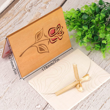 3D Grußkarte aus Holz mit Umschlag Rose - Glückwunschkarte Geschenkkarte