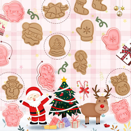 Ausstechformen 3D Weihnachten Plätzchenausstecher Keksausstecher (8-teilig, Kunststoff, Ein-Klick)