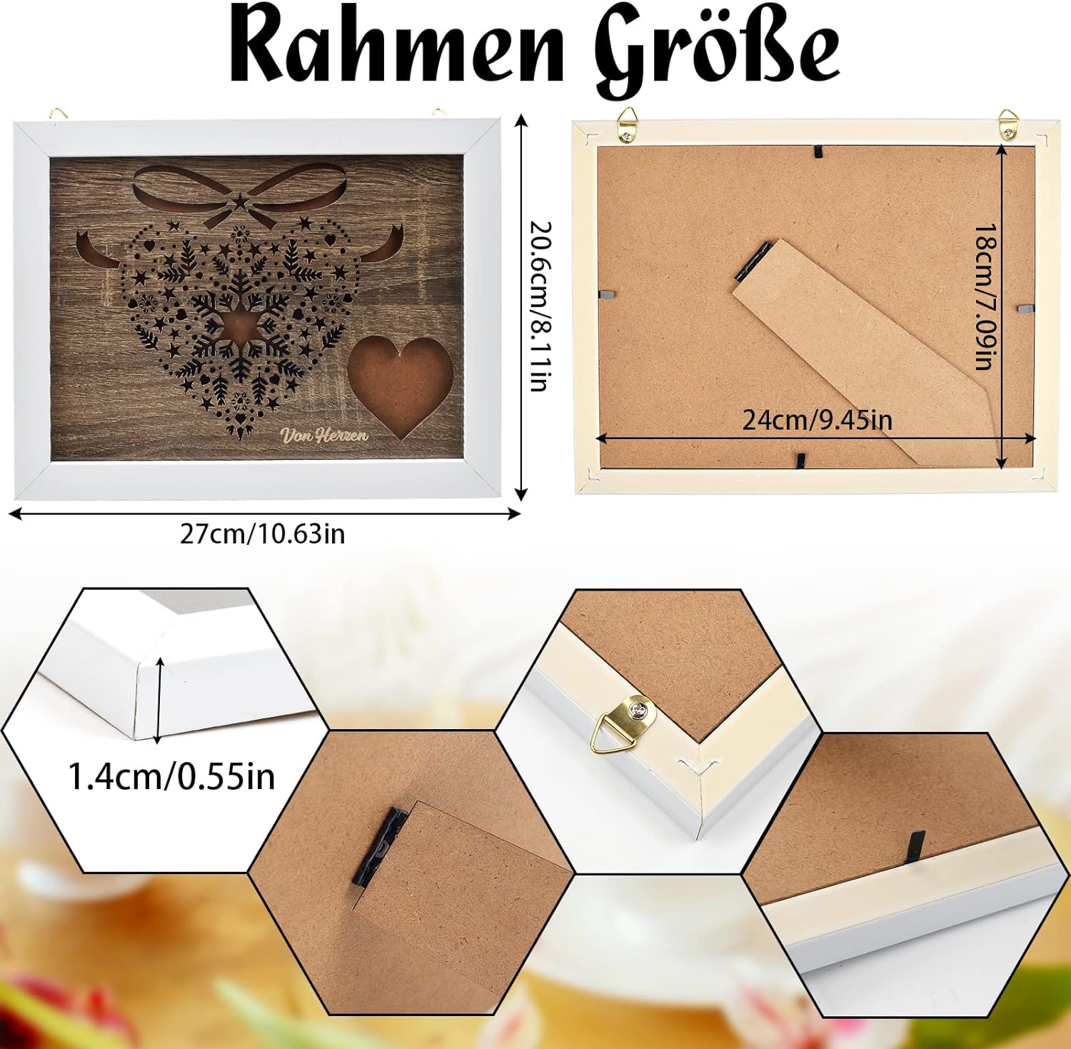 Geldgeschenk mit Herzmotiv im Bilderrahmen für Geburtstag Hochzeit Valentinstag Verlobung Muttertag