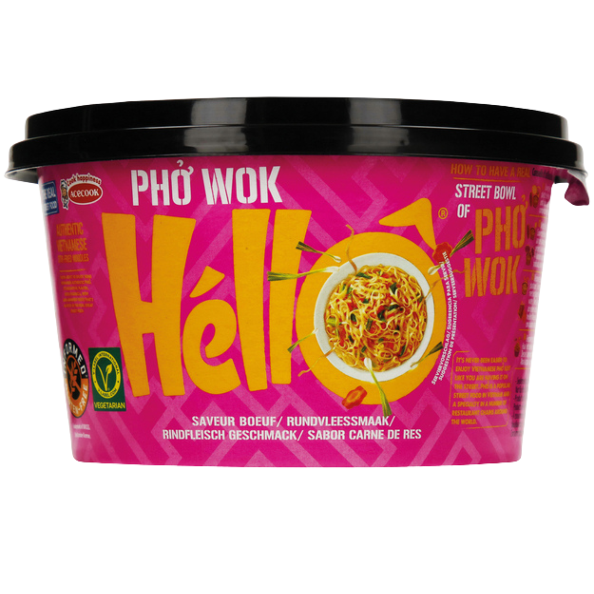 Acecook Pho Wok Hello Instant Reisnudeln Rindfleisch Cup 76g
