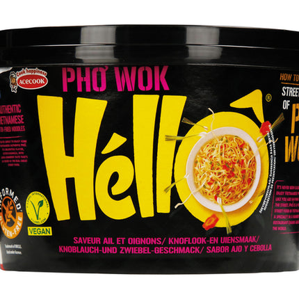 ACECOOK Pho Wok Hello in Bowl Instant Reisnudeln Zwiebel und Knoblauch 76g