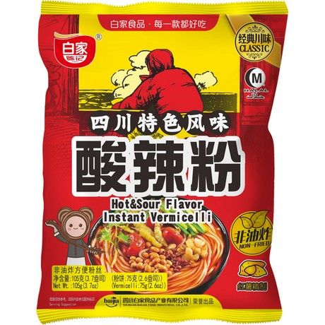 BAIJIA Instantnudeln Fadennudeln Vermicelli Hot & Sour 105g