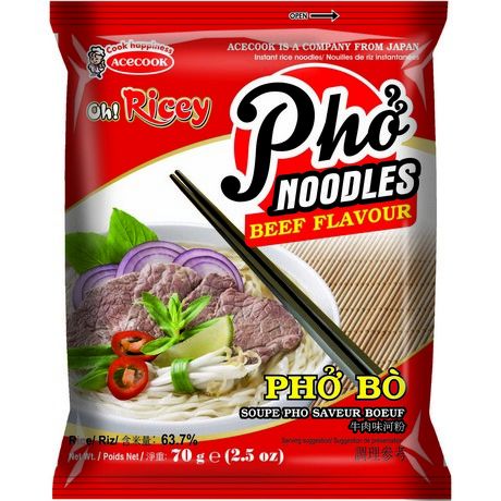 ACECOOK Instant Reisnudeln Pho Bo Rindfleisch 70g