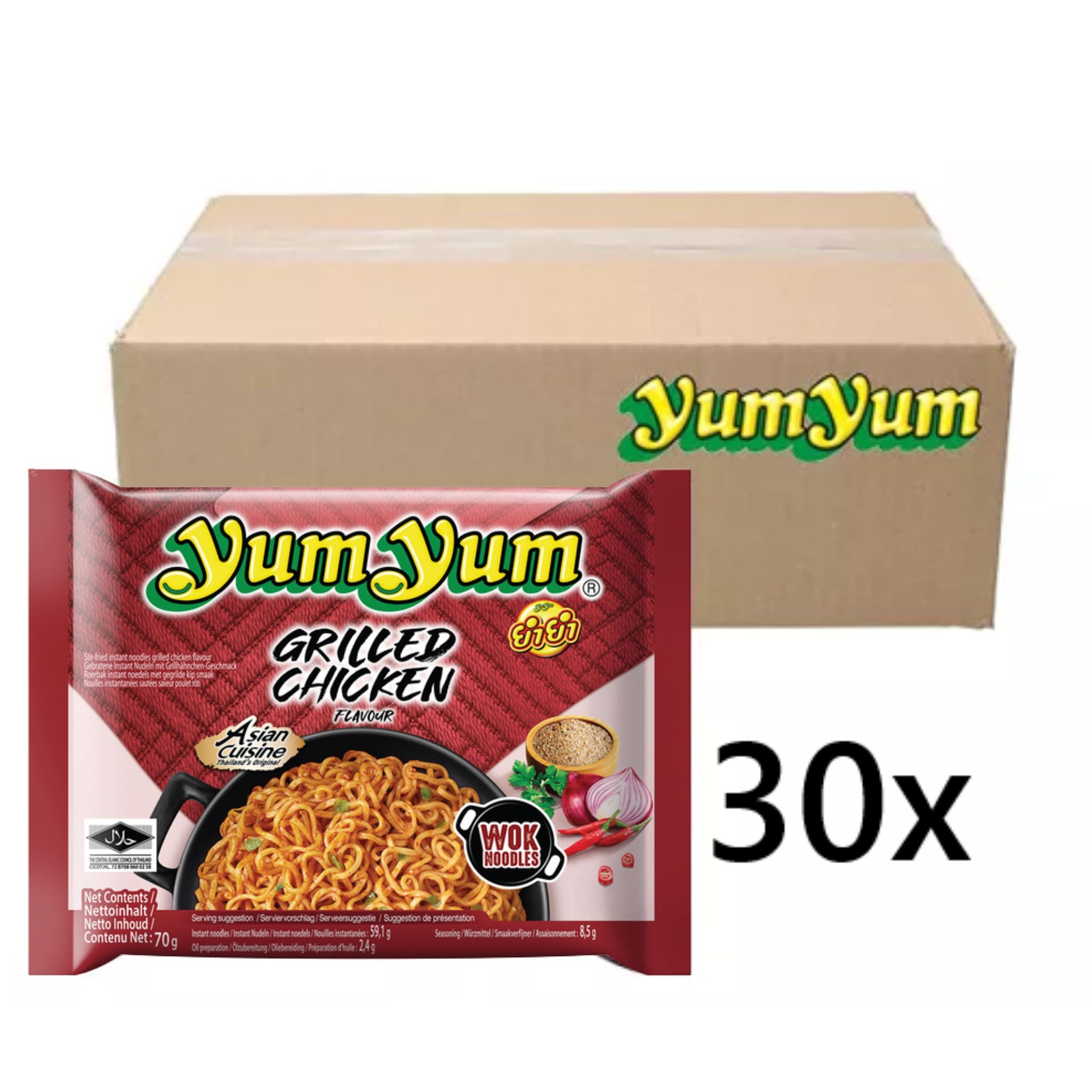 YumYum Instantnudeln Stir-Fried Grilled Chicken 70g (30er-Pack)