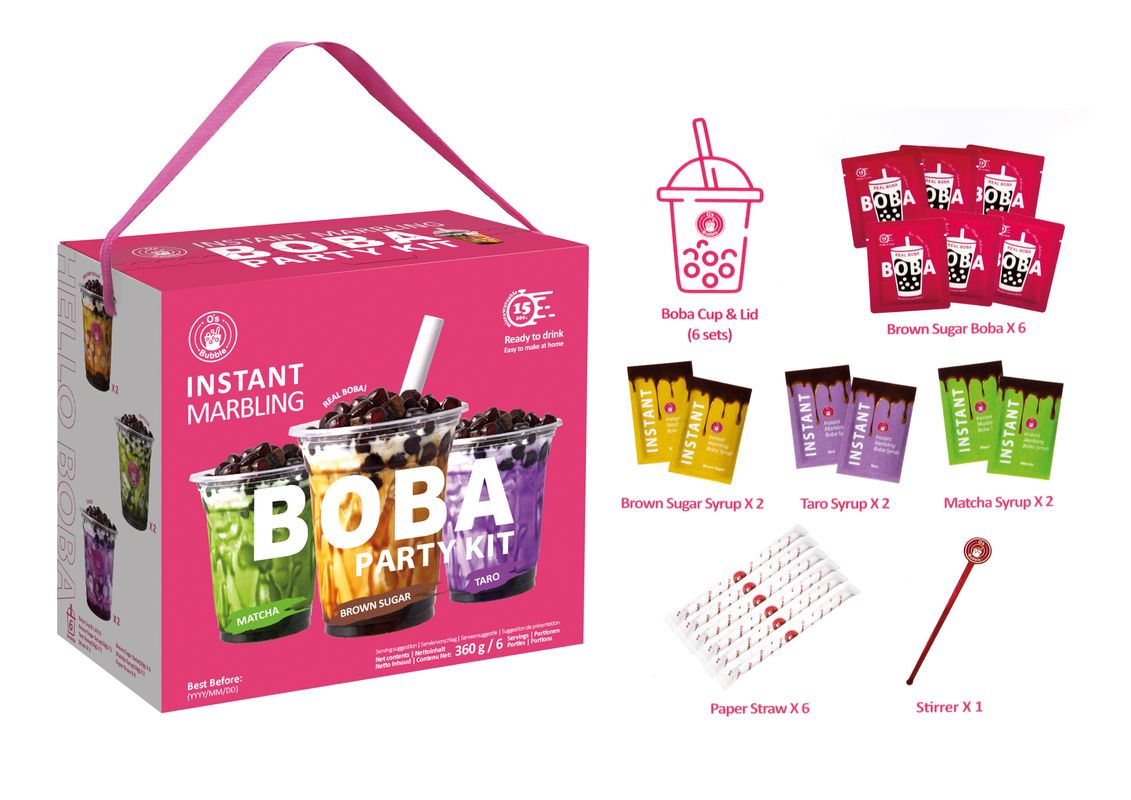 O's Bubble Instant Boba Bubble Tea Party Kit (6 Portionen) 360 g |Taro, Matcha, brauner Zucker