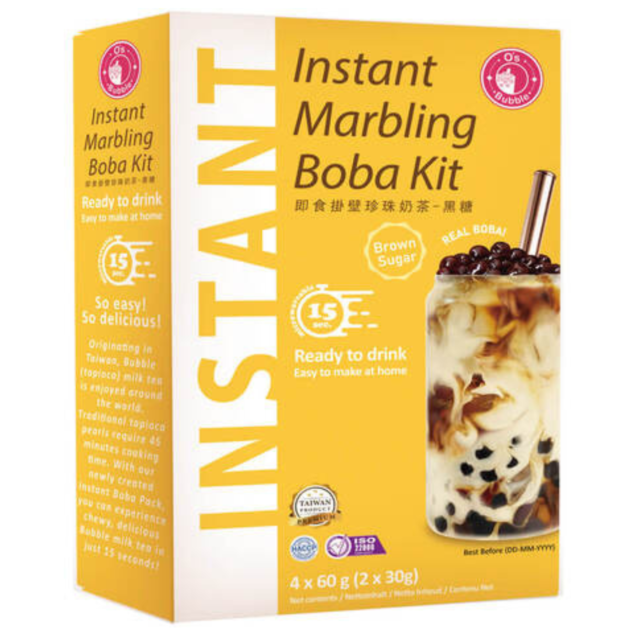 O's Bubble Instant Boba Kit Brauner Zucker 240g (4x60g)