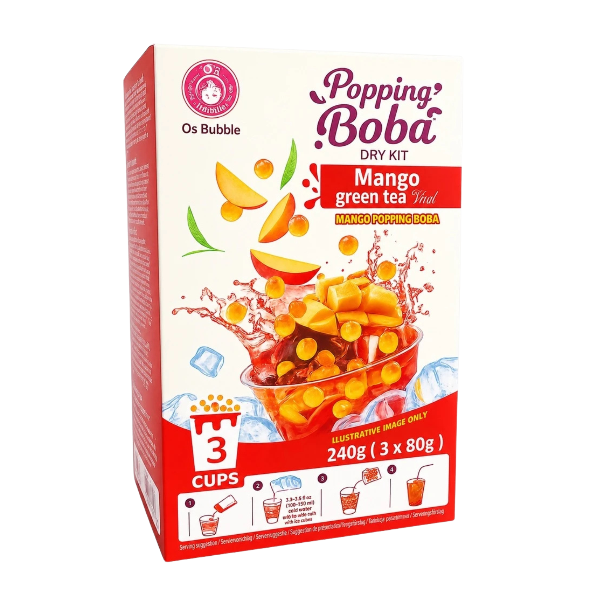 O's Bubble Popping Boba DIY Kit Drink Mango Green Tea 240g (3x80g)