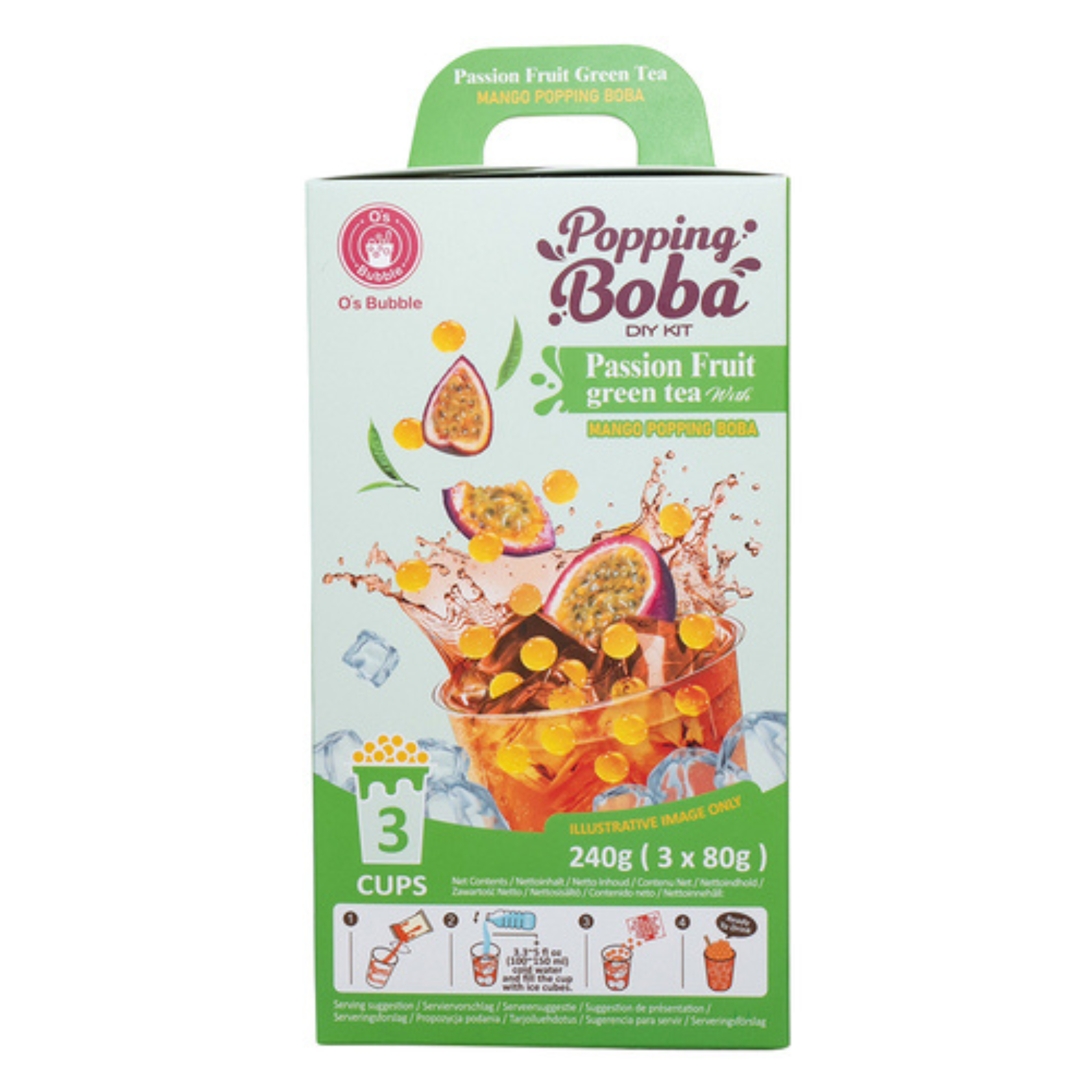 O's Bubble Popping Boba DIY Kit Drink Passionsfrucht Green Tea 240g (3x80g)