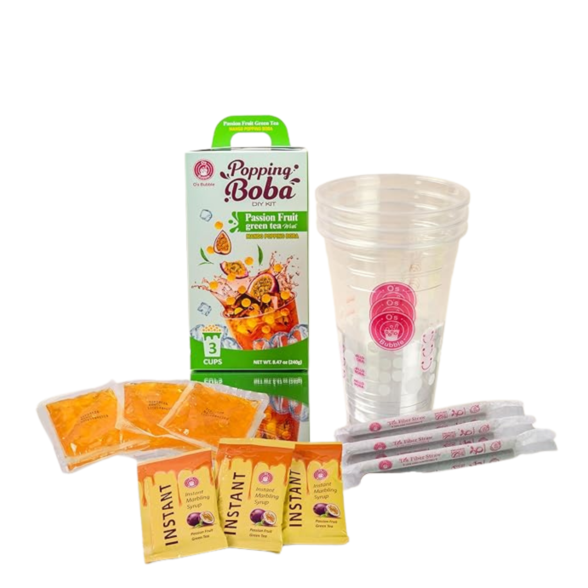 O's Bubble Popping Boba DIY Kit Drink Passionsfrucht Green Tea 240g (3x80g)