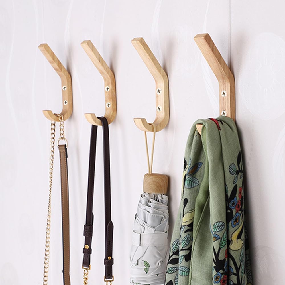 LÜNIC 4er-Set Kleiderhaken Holz J-Typ