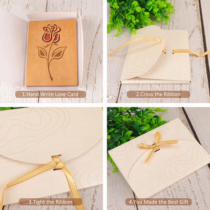 3D Grußkarte aus Holz mit Umschlag Rose - Glückwunschkarte Geschenkkarte