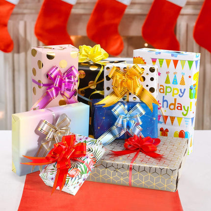 Geschenkpapier Set – 8 Bögen mit 12 Schleifen (70x50cm, verschiedene Muster)