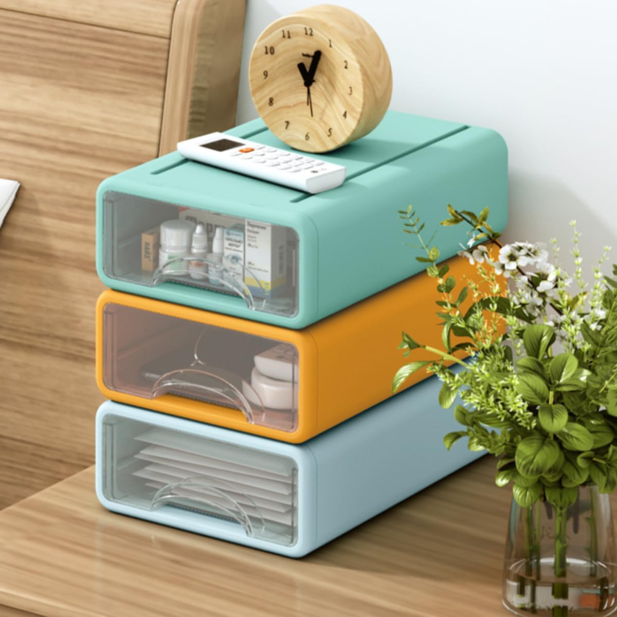 LÜNIC 3er-Set Stapelbare Schubladenbox Organizer Schreibtisch (3 Farben)