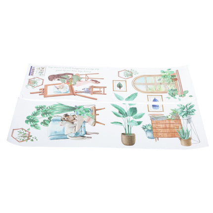 Wandtattoo Wandaufkleber Fensteraufkleber Pflanzen Fensterbrett mit Mädchen-Motiv