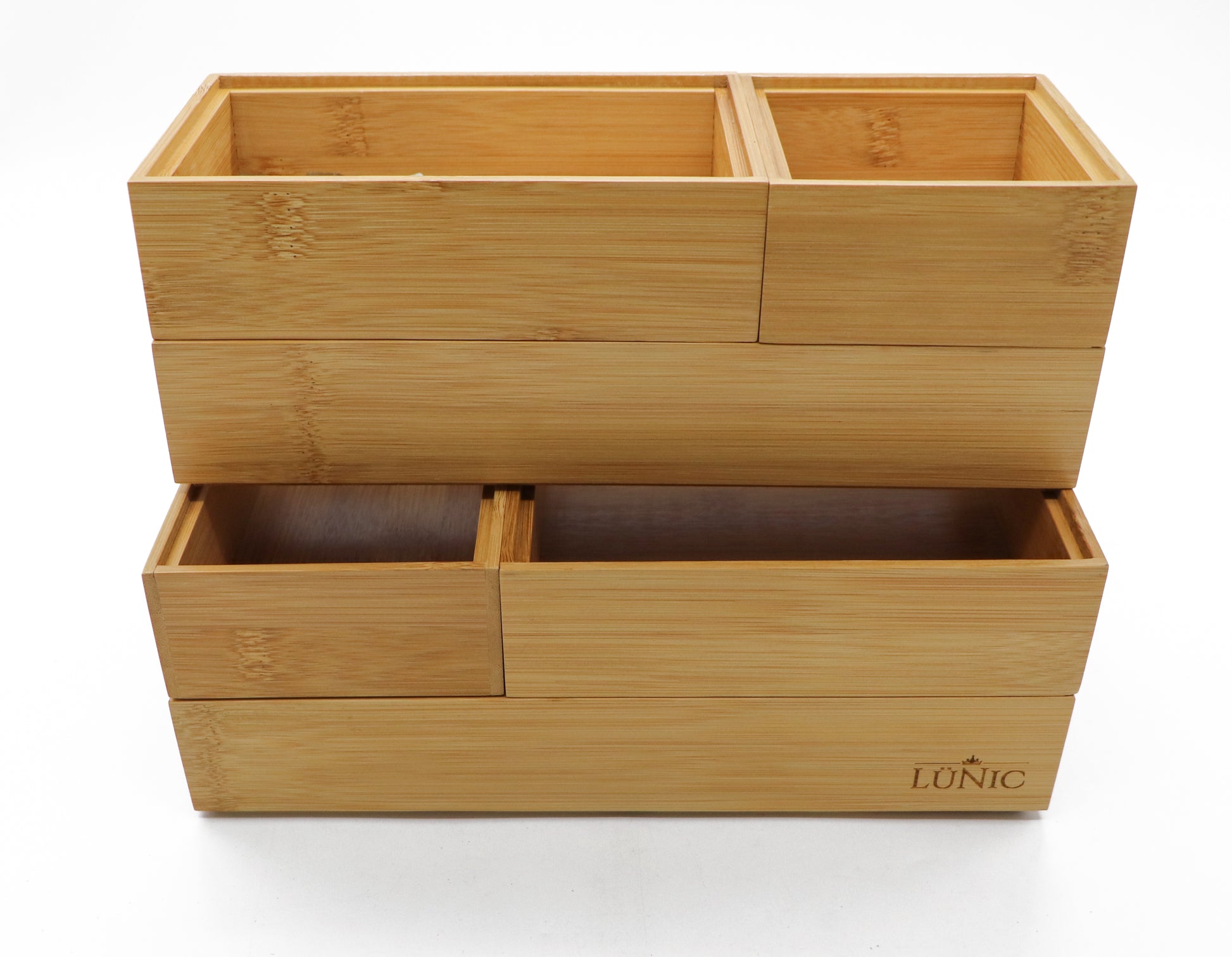LÜNIC Schubladenbox Organizer aus Bambus Sortierbox, 6-teilig
