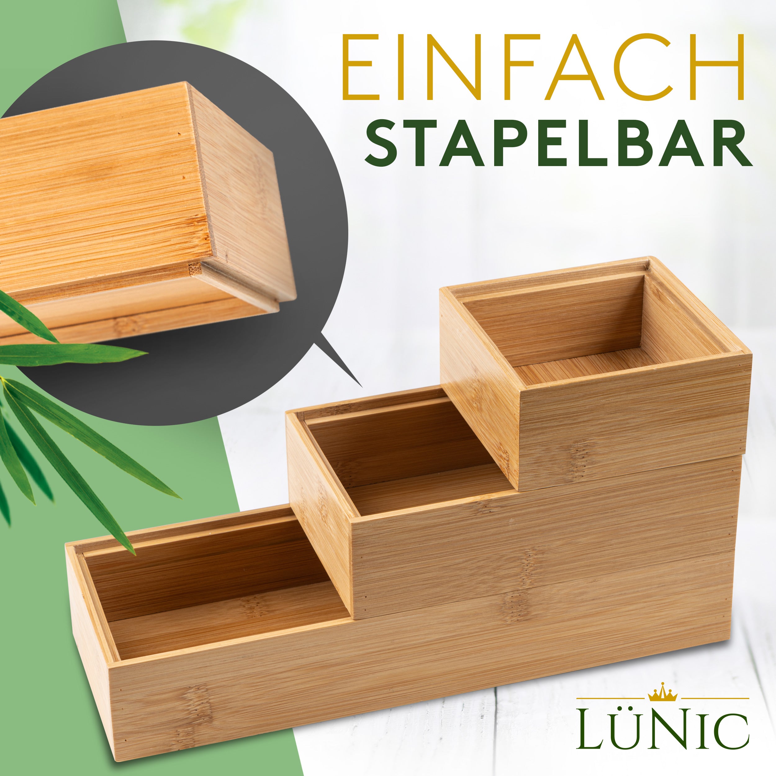 LÜNIC Schubladenbox Organizer aus Bambus Sortierbox, 6-teilig