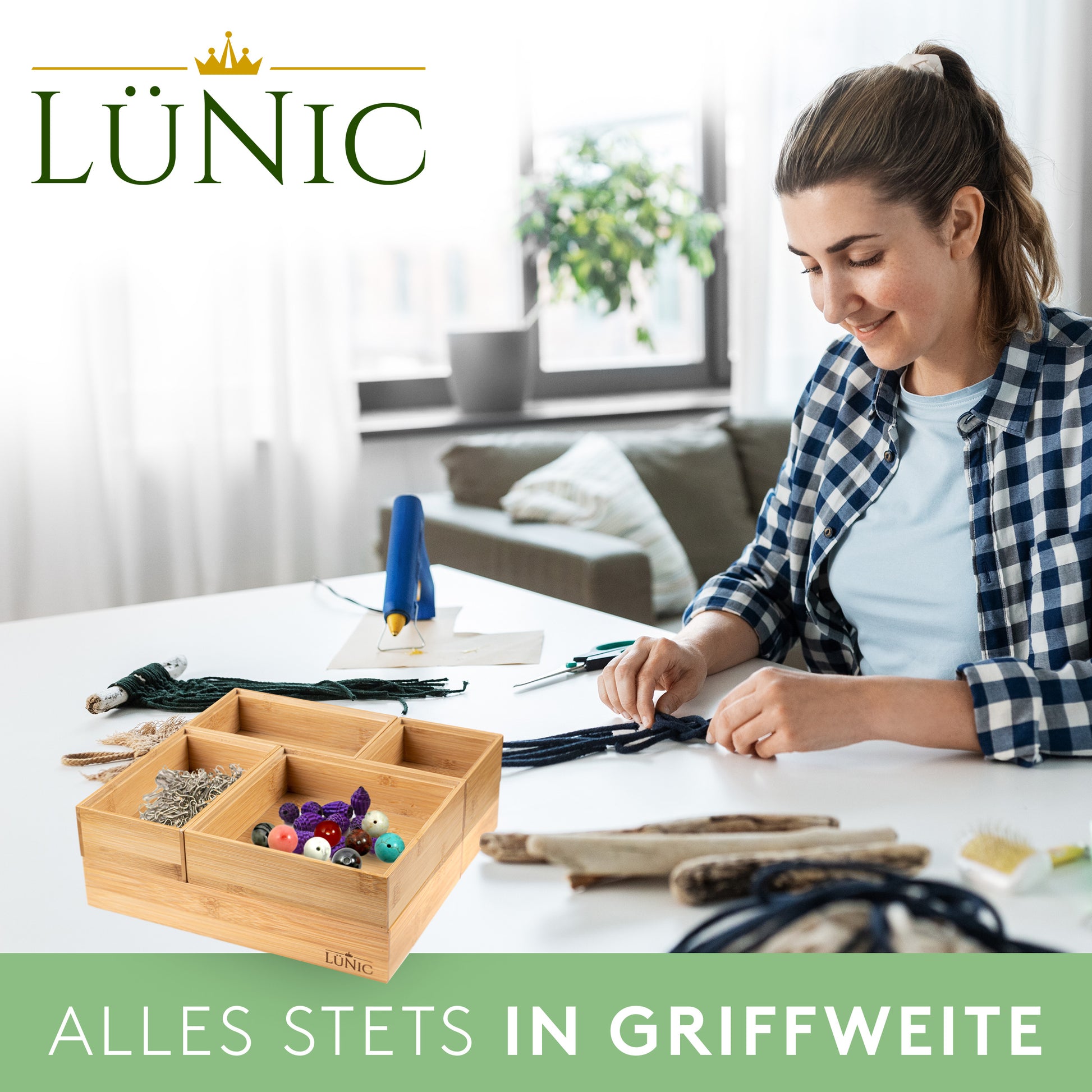 LÜNIC Schubladenbox Organizer aus Bambus Sortierbox, 6-teilig